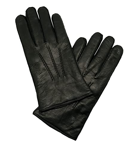 YISEVEN Men's Touchscreen Sheepskin Winter Leather Gloves Skin Tight with Button Genuine Luxury and Warm Hand Heated Fleece Fur Lined for Dress Driving Motorcycle Work Gifts, Black 9.0"/M