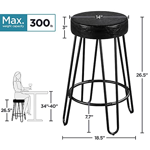 Yaheetech 26.5 inch Round Bar Stools 2pcs Faux Leather Counter/Bar Height Stools with Cushion Backless Leather Seat with Hairpin Legs Barstools for Bar/Dining/Kitchen, Black(1 Package of 2pcs)