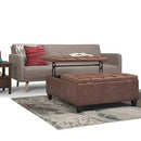 SIMPLIHOME Harrison 36 inch Wide Square Coffee Table Lift Top Storage Ottoman in Upholstered Distressed Umber Brown Tufted Faux Leather for the Living Room,