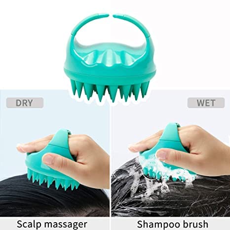 Bebachi Scalp Massager Shampoo Brush with Soft And Flexible Silicone Bristles For Hair Care And Head Relaxation Ergonomic Scalp Scrubber for Dandruff Removal Exfoliating Brush To Exfoliate and Massage Scalp Wet Or Dry (Green)