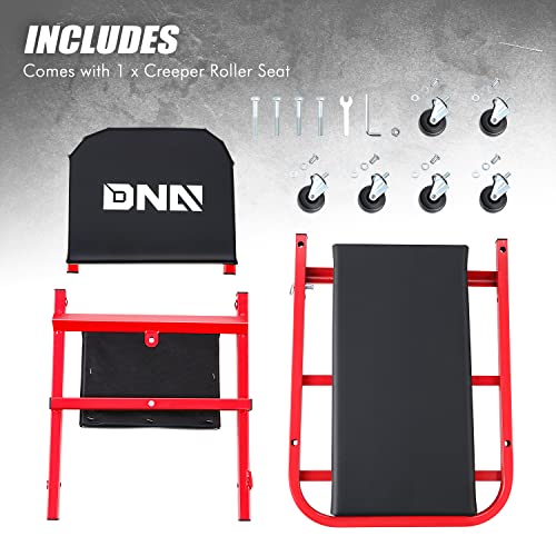 ‎DNA MOTORING TOOLS-00186 40 Inches 2 IN 1 Rolling Folding Car Creeper/Seat, 6 Pcs 2" Casters, 150kg Weight Capacity, Red