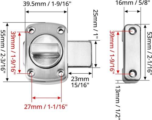 SNOKAY Inner Door Latch Lock Slide Lock, Bolts Bedroom Door Lock Door Reinforcement Lock, Bathroom Gate Latch Single Door Safety Locks for Doors, Suitable for Pet Door Lock, Windows (Silver)