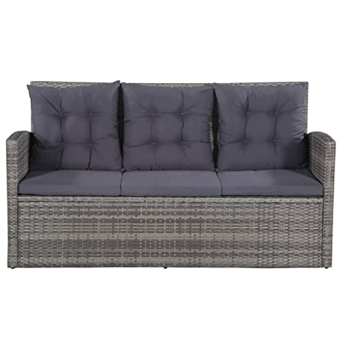 vidaXL Six-Piece Outdoor Lounge Set in Grey - Poly Rattan with Cushions - Includes Sofa, Armchairs, Table, Footstools, and Pillows for Patio, Garden, or Deck