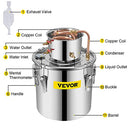 VEVOR Moonshine Still 9.6Gal 38L Stainless Steel Water Alcohol Distiller Copper Tube Home Brewing Kit Build-in Thermometer for DIY Whisky Wine Brandy, Sliver