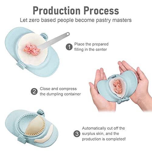 7Pcs Dumpling Maker Reusable Dumpling Press Mold with 3 Dough Cutter and 1 Spoon 304 Stainless Steel Dumpling Maker for Dumpling (Blue)