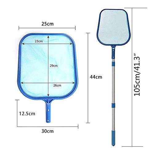 Swimming Pool Skimmer Set, Swimming Pool Pond Flat Net & Deep Bag Leaf Rake with Aluminum Telescopic Pole Heavy Duty Leaf Skimmer + 1Pcs Cleaning Sponge Brush for Garden Pond, Hot Tub Fish Tank