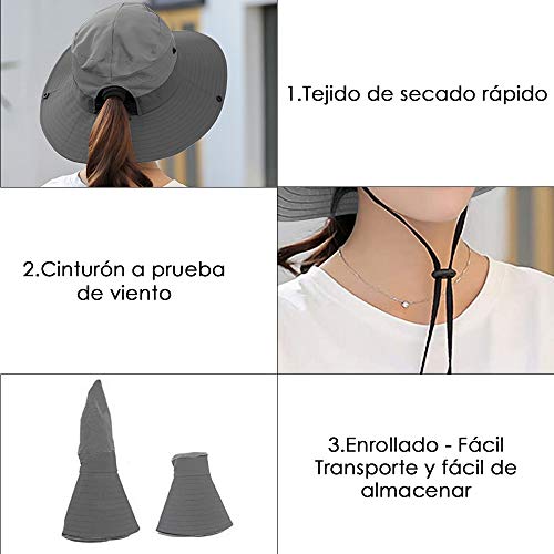 AutoWT Sun Hat for Women, UPF 50 + UV Protection Wide Brim Bucket Hat Adjustable Cap for Summer Fishing, Hiking, Camping, Garden, Farming, Outdoor Exercise (Gray)