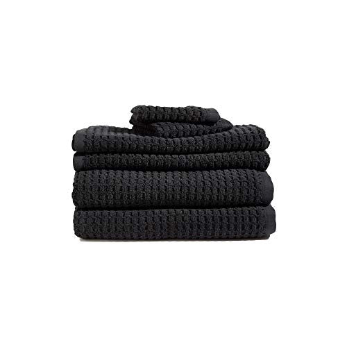 DKNY Quick Dry Cotton Towel Set - 2 Bath, 2 Hand, 2 Washcloths, Black