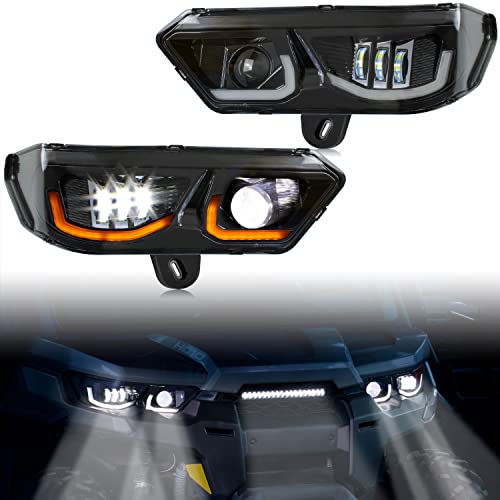 LDETXY LED Headlights Assembly for Can-Am Defender 2016-2024, LED Head Lights Headlamps with DRL Turn Signal Light for Can-Am Defender MAX HD5 HD8 HD10 HD7 HD9 PRO HD10 2016-2024 Accessories (2PCS)