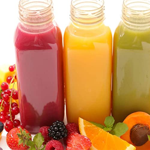 Packware Square Plastic Juice Bottles - Clear Drinking Containers with Tamper Evident Lids - Reusable & Leak-Proof - Great for Storing Homemade Juices Water Smoothies & Much More - 10 Pcs(Black Lids)