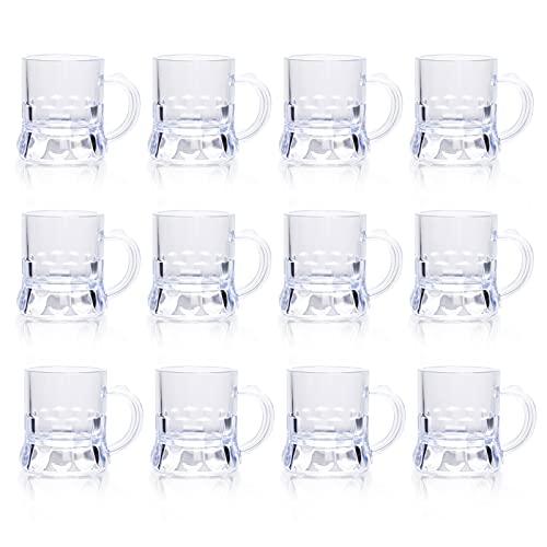 ZZYFGH Mini Beer Mugs, 1 Oz Clear Plastic Shot Glasses Beer Mug with Handles for Party (12 Pieces)