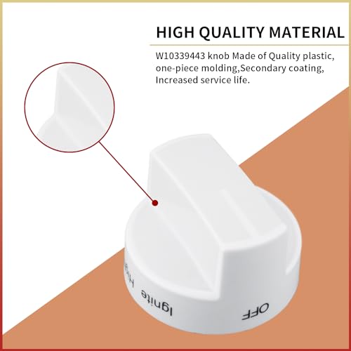 WPW10339443 Gas Range Stove Oven Knob White Replacement Part Cooktop Surface Burner Control Knobs Compatible with Whirlpool Replaces for W10339443 AP6019878 2311009 PS11753189 - Pack of 4
