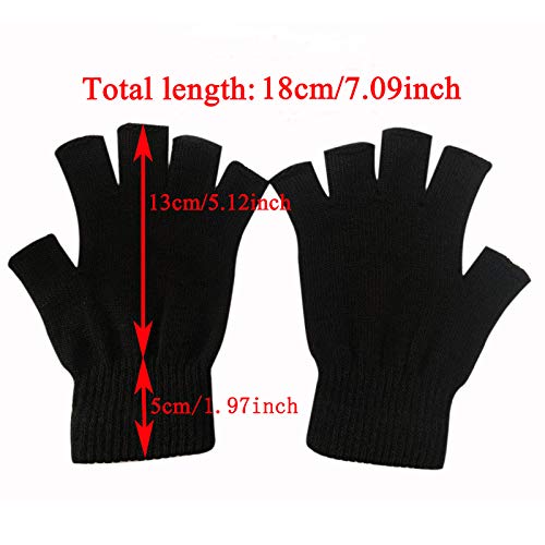 2 Pair Half Finger Gloves Winter Knit Touchscreen Warm Stretchy Mittens Fingerless Gloves in Common Size for Men and Women,black, Black, Large