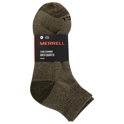 Merrell Men's and Women's Wool Everyday Hiking Socks-3 Pair Pack-Cushioned, Ankle - Olive Assorted