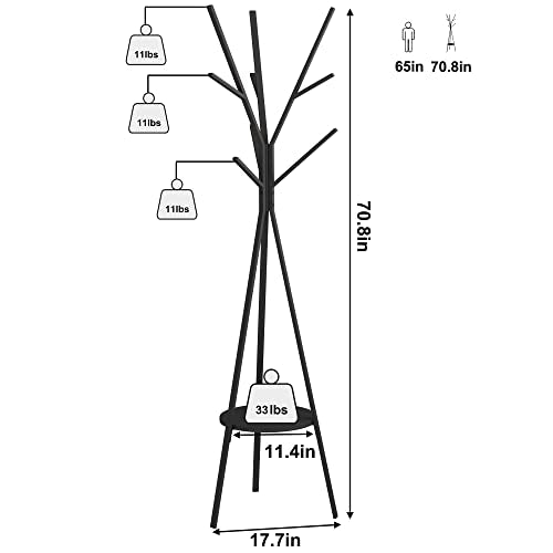 (Black) - Homebi Coat Rack Hat Stand Free Standing Display Hall Tree Metal Hat Hanger Garment Storage Holder with 9 Hooks for Clothes Hats and Scarves in Black,45cm Wx 17.180cm Dx 70.220cm H