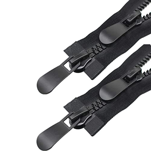 #8 2pcs Zippers Two Way Separating Plastic Double Slider Black Large Resin Zippers for Sewing, Parka, Winter Coat Heavy Duty Zippers Bulk for Clothes DIY Craft Bags(80cm/32inch)