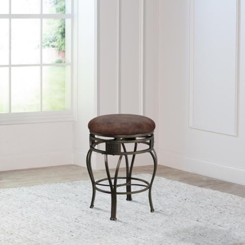 (Counter) - Hillsdale Montello 70cm Backless Swivel Counter Stool, Old Steel Finish with Brown Faux-Leather