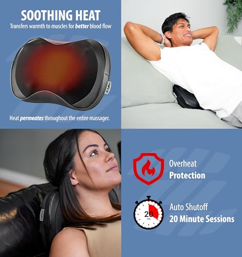 Zyllion Back Neck Shiatsu Massager - Kneading Massage Pillow with Heat for Shoulders, Lower Back, Feet, and Legs (ZMA-25)