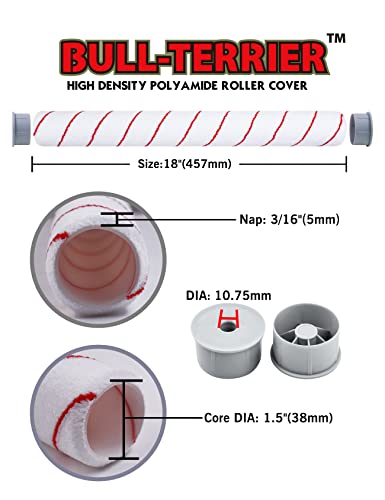 ROLLINGDOG Exclusive 18 Inch Paint Roller Naps-3/16" Short Nap for Smooth Surface Painting (Pack of 3)