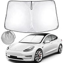 Sunshade Designed for Tesla Model Y Exclusively, Front Windshield, Double Layer Light Blocking Fabric, Foldable Sun Shade with a Storage Bag, Accessories for Tesla Model Y (for Model Y)