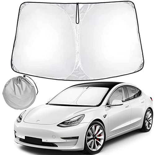 Sunshade Designed for Tesla Model Y Exclusively, Front Windshield, Double Layer Light Blocking Fabric, Foldable Sun Shade with a Storage Bag, Accessories for Tesla Model Y (for Model Y)