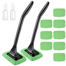 2 Pack Windshield Cleaning Tool Windshield Cleaning Wand Auto Window Cleaner with Detachable Handle, 8 Pieces Reusable Cloth Pads and 2 Pieces Spray Bottles for Car Interior (Green)