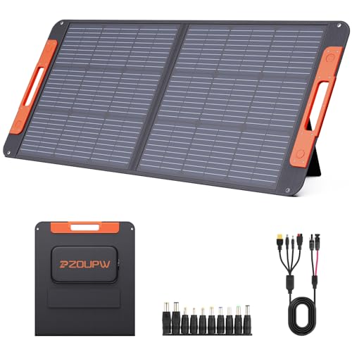 ZOUPW 100 Watt Portable Solar Panel for Power Station,100W Foldable Solar Charger with MC-4 Cable USB Output, 23.5% High Efficiency IP67 Waterproof Adjustable Kickstands for Camping Van RV Blackout