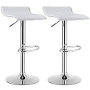 2Pcs Bar Stools, Pub Swivel Barstool, Height Adjustable Square Pub Chairs, Counter Height Bar Chair W/PU Leather & Footrest, 360° Rotation, Armless Indoor/Outdoor High Barstools, Gas Gift Bar Chair, Semi-backrest Stylish Stool Bistro Kitchen Cafe, White