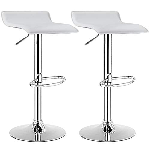 2Pcs Bar Stools, Pub Swivel Barstool, Height Adjustable Square Pub Chairs, Counter Height Bar Chair W/PU Leather & Footrest, 360° Rotation, Armless Indoor/Outdoor High Barstools, Gas Gift Bar Chair, Semi-backrest Stylish Stool Bistro Kitchen Cafe, White