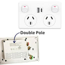 Double Pole, Double Power Point GPO Wall Outlet 10A with USB A & C Type Charging Power Point for Mobile Smarthphone, iPad Charge USB Ports 5V 3.6Amp