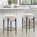 COLAMY Modern Bar Stools Set of 4, 24" Sherpa Counter Height Stools with Round Soft Padded Boucle Backless Seat and Metal Mid-Century Base, Cream