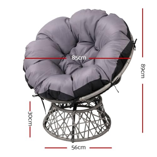 Gardeon Wicker Papasan Chair, Outdoor Chairs Patio Furniture Lounge Setting Garden Backyard Living Bedroom, 360 Degree Swivel with Soft Thick Cushion Grey