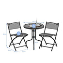 Costway 3-Piece Patio Bistro Set, Outdoor Bistro Table Set with Round Black Tempered Glass Tabletop and 2 Folding Chairs, Outdoor Dining Set for Indoor/Outdoor, Black