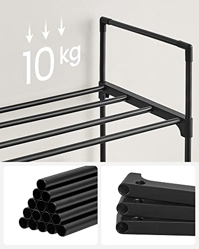 SONGMICS 3-Tier Shoe Rack, Storage Organiser, Metal, Fits 12 to 15 Pairs of Shoes, Stackable Shelf, for Hallway, Living Room, Bedroom, 30.5 x 92 x 55 cm, Black LSA303B02