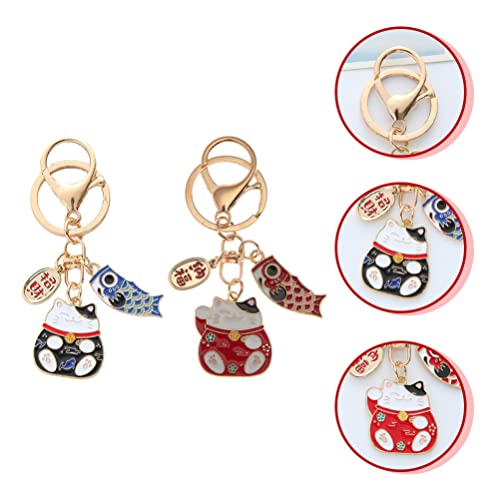 TOYANDONA 2pcs Japanese Lucky Cat Keychain Cute Maneki Neko Key Ring Chinese Fortune Pendants Keychain Bag Purse Charm Ornament for Wealth Gifts Blue Red