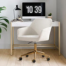 Zesthouse Boucle Home Office Chair Modern Desk Chair with Wheels, White Vanity Chair for Girls Women, Upholstered Swivel Armchair for Bedroom, Height Adjustable Computer Task Chair, Gold Base