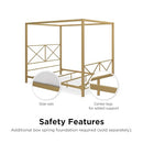 DHP Rosedale Metal Canopy Bed Frame with Four Poster Design and Geometric Accented Headboard and Footboard, Underbed Storage Space, Full, Gold