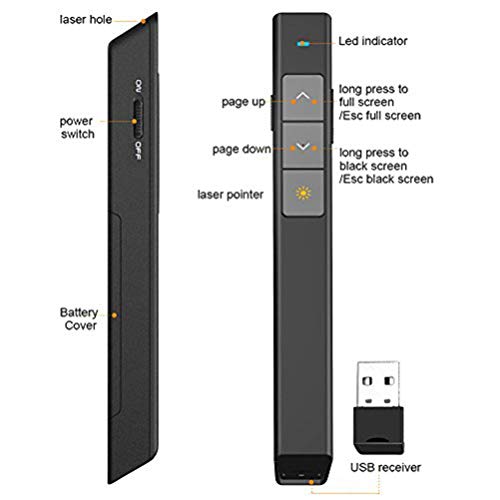 KNORVAY N26 Laser Pointer, RF 2.4GHz Wireless Presenter Pointer PowerPoint Clicker for Presentation with Protective Pouch (Black)