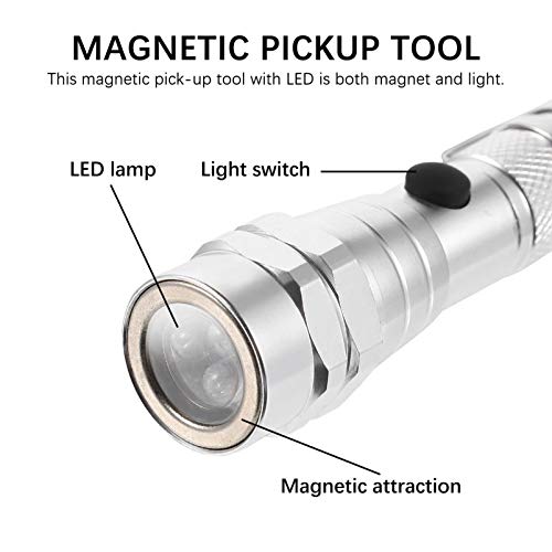 POPETPOP Magnetic Pickup Tool with LED Light Telescoping Grabber Flashlight Retrieving Magnet Gadget for Christmas Stock Stuffers (Without Battery)