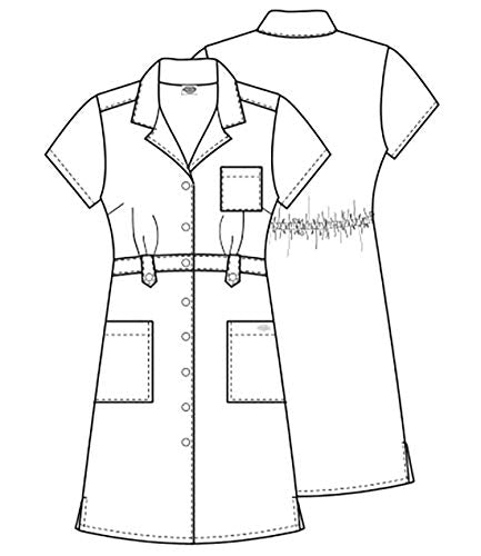 Dickies EDS Professional Women Scrubs Dress Button Front 84500, White, X-Small
