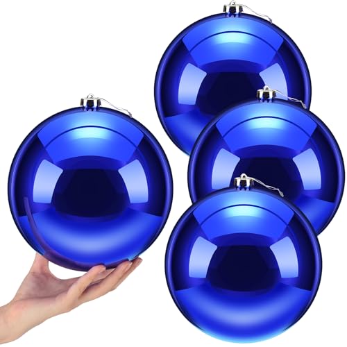 4 Pcs Large Christmas Ball Ornaments Giant Commercial Grade Plastic Christmas Ball Hanging Decorations 8'' (200 Mm) for Outdoor Holiday Party Decors Christmas Tree(Shiny Blue)