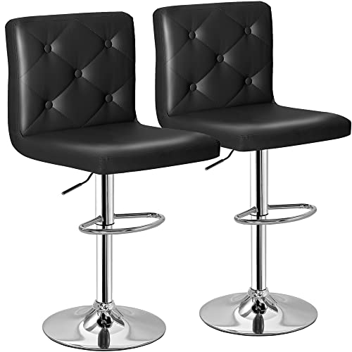 VECELO Adjustable Bar Stools with Back, Bar Height Stools for Kitchen Counter, Bar Stools Set of 2, X-Large Size, 17.3" D x 16.5" W x 45" H, Black