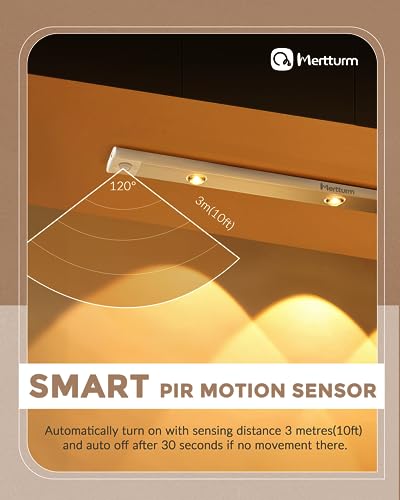 MERTTURM Motion Sensor Cabinet Mood Light, 45cm Wireless Closet Light, 1500mAh Rechargeable Dimmable LED Light Bar with 3 Light Colors, Magnetic Install for Kitchen Wardrobe Cupboard(1800K-6500K)