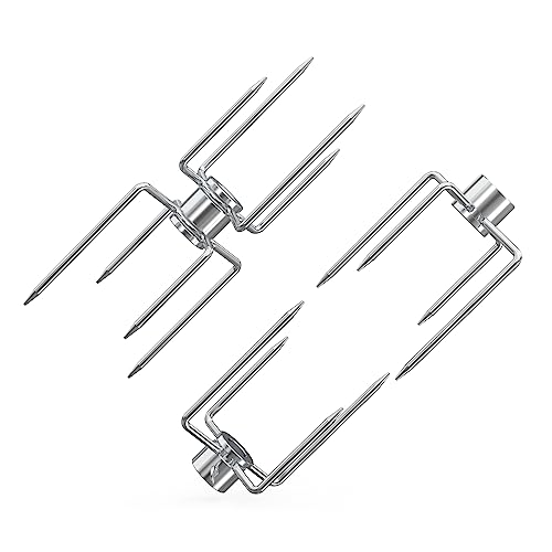 onlyfire Double Ended 8-Prong Rotisserie Fork + 4-Prong Meat Forks (2 Pieces), BBQ Grill Rotisserie Chicken Forks Kit, Fits 12 MM Hexagon & 10 MM and 8 MM Square Spit Rods