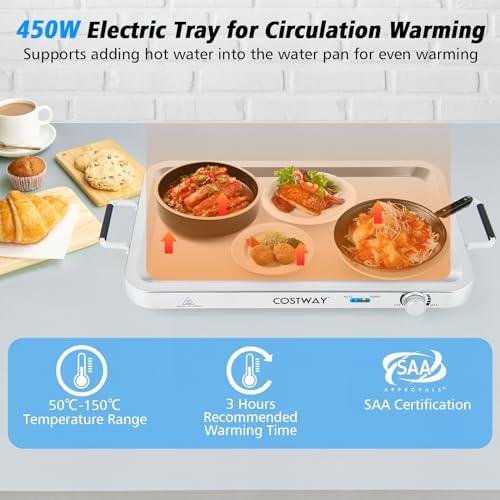 Costway Food Warmer Buffet Server, 450W Stainless Steel Electric Warming Tray, Adjustable Temperature, Transparent Lids w/Spoon Slot, 8L Chafing Dish Set for Parties, Banquets, Catering Events