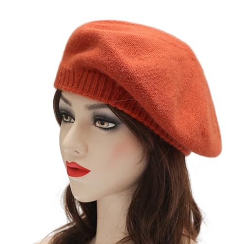 ZLYC French Beret Hat Fashion Print Lightweight Winter Warm Artist Hat for Women, Plain Orange, One size