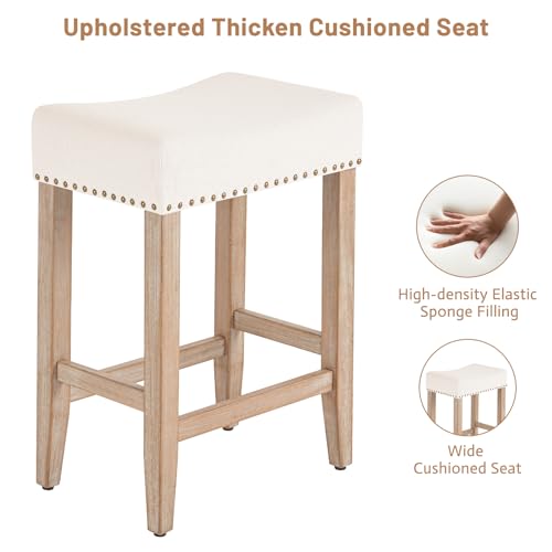 Furniliving Bar Stools Set of 2,25.7 inch Counter Height Bar Stools,Upholstered Kitchen Barstools with Solid Wooden Legs, Saddle Stools for Kitchen Island, Bar, Cafe, Beige