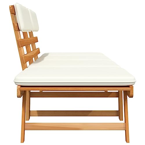 'vidaXL Garden Bench with 2-in-1 Design, Converts to Day Bed, Comfortable Cushions, Solid Acacia Wood, Weather-Resistant for Outdoor Use, Brown and White, 190 cm