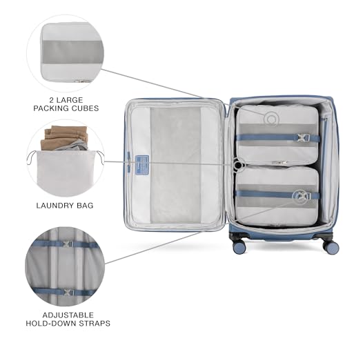 Travelpro VersaPack+ Lightweight Softside Expandable Checked Luggage, 8 Spinner Suitcase, TSA Lock, Men and Women, Checked Medium 25-Inch, Elemental Blue, Elemental Blue, Checked Medium 25-Inch,