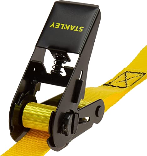 STANLEY S9500 Black/Yellow 1" x 10' Ratchet Straps - Light Cargo Hauling (900 lb Break Strength), 4 Pack